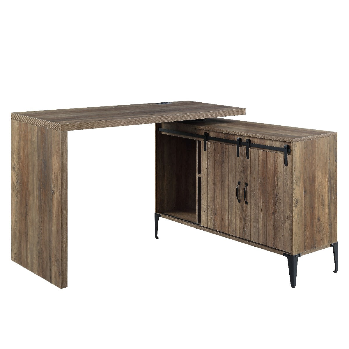 Acme - Zakwani Writing Desk W/USB OF00154 Rustic Oak & Black Finish