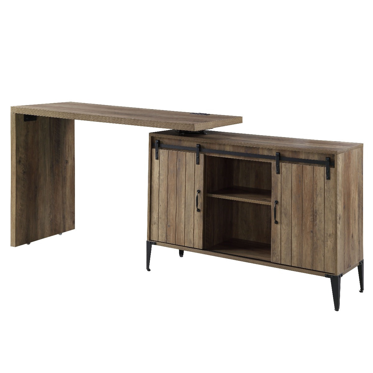 Acme - Zakwani Writing Desk W/USB OF00154 Rustic Oak & Black Finish