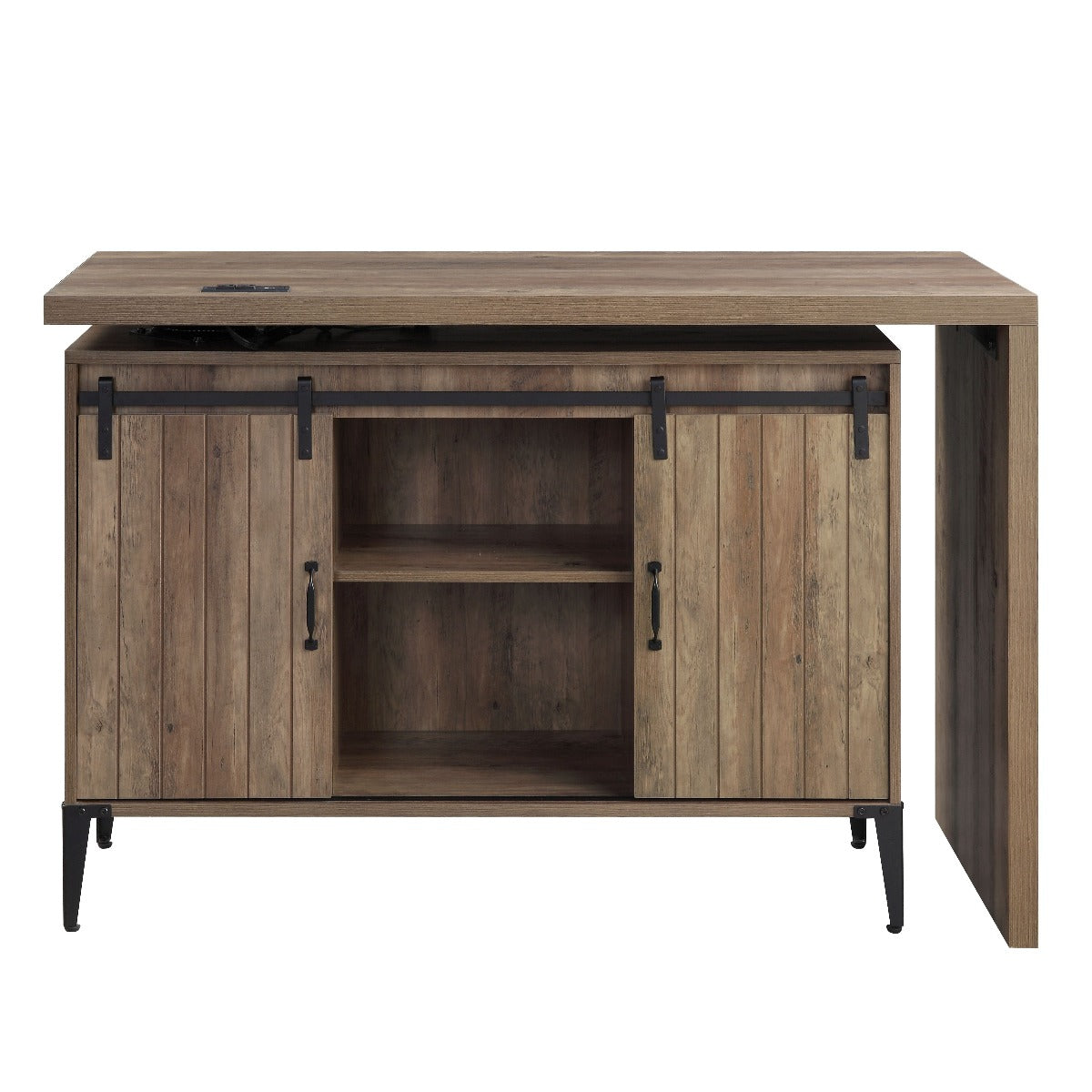 Acme - Zakwani Writing Desk W/USB OF00154 Rustic Oak & Black Finish