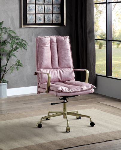 Acme - Tinzud Office Chair OF00439 Pink Top Grain Leather