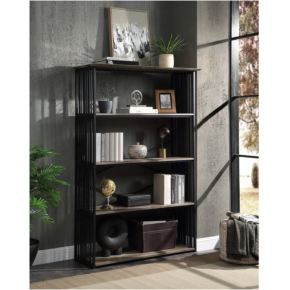 Acme - Zudora Bookshelf OF02485 Antique Oak & Black Finish