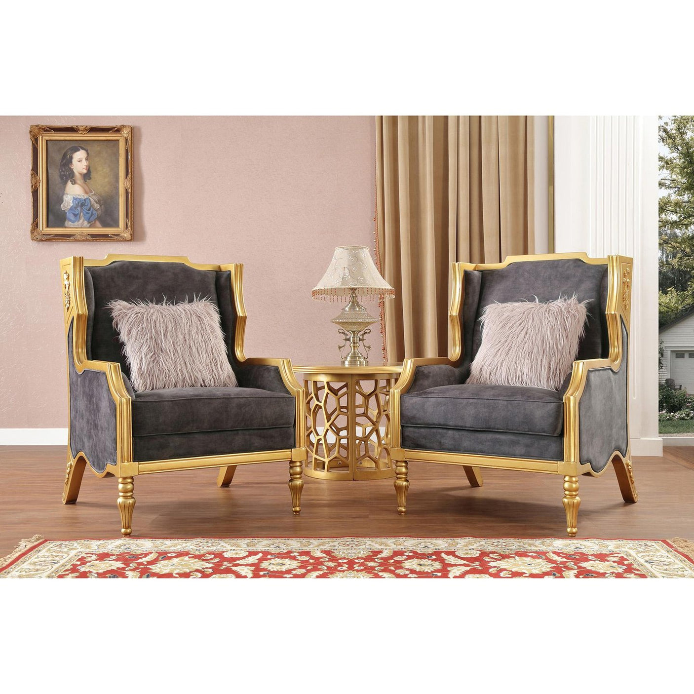 HD-3053 Traditional Living Room Set in Cobalt Blue Velvet & Gold Finish by Homey Design - Home Elegance USA Homey Design Furniture