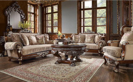 HD-562 Traditional Living Room Set in Custom Burl & Antique Silver finish by Homey Design