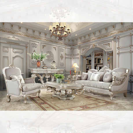 HD-2662 Traditional Carved Wood Living Room Set in Metallic Silver Finish by Homey Design - Home Elegance USA Homey Design Furniture