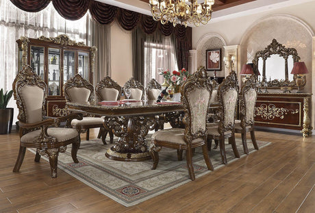 HD-1803 Traditional Dining Set in Burl & Metallic Antique Gold Finish by Homey Design - Home Elegance USA