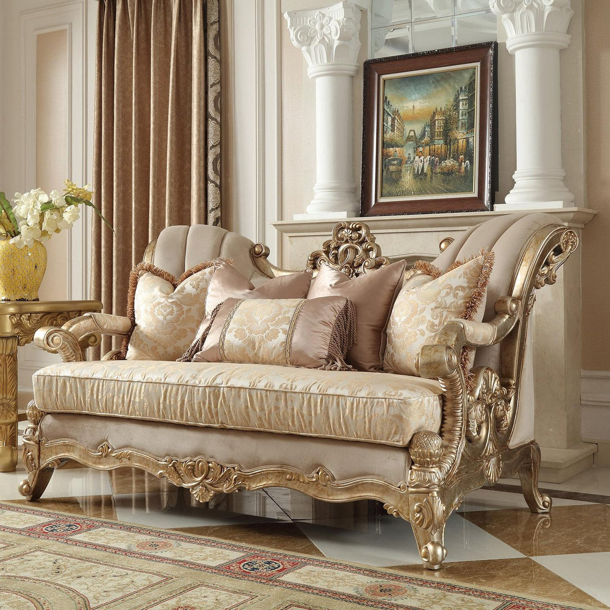 HD-2663 Traditional Carved Wood Living Room Set in Champagne Chenille Finish by Homey Design - Home Elegance USA Homey Design Furniture