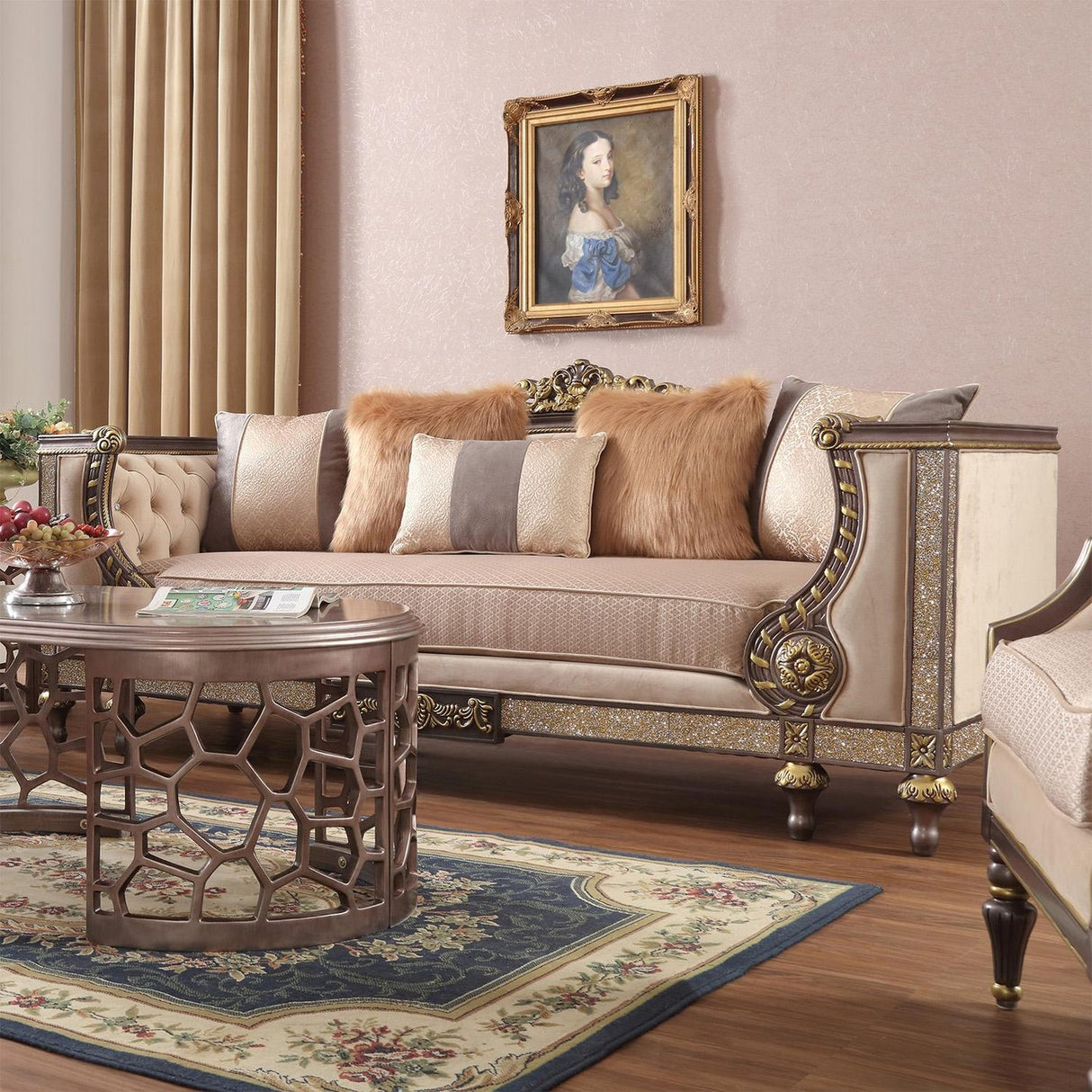 HD-3058 Traditional Living Room Set Performance Fabric in Antique Gold Finish by Homey Design - Home Elegance USA Homey Design Furniture