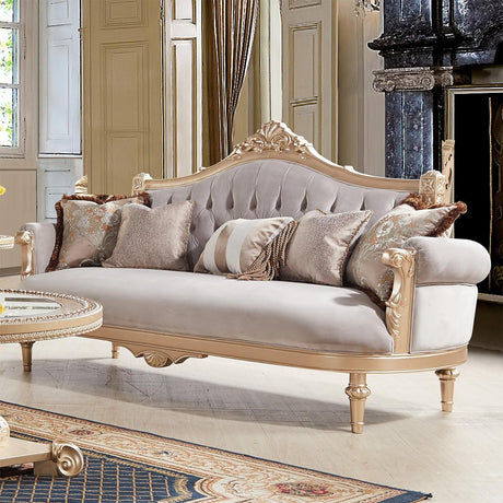 HD-2670 Traditional Living Room Set in Light Gray Fabric & Gold Finish by Homey Design - Home Elegance USA Homey Design Furniture