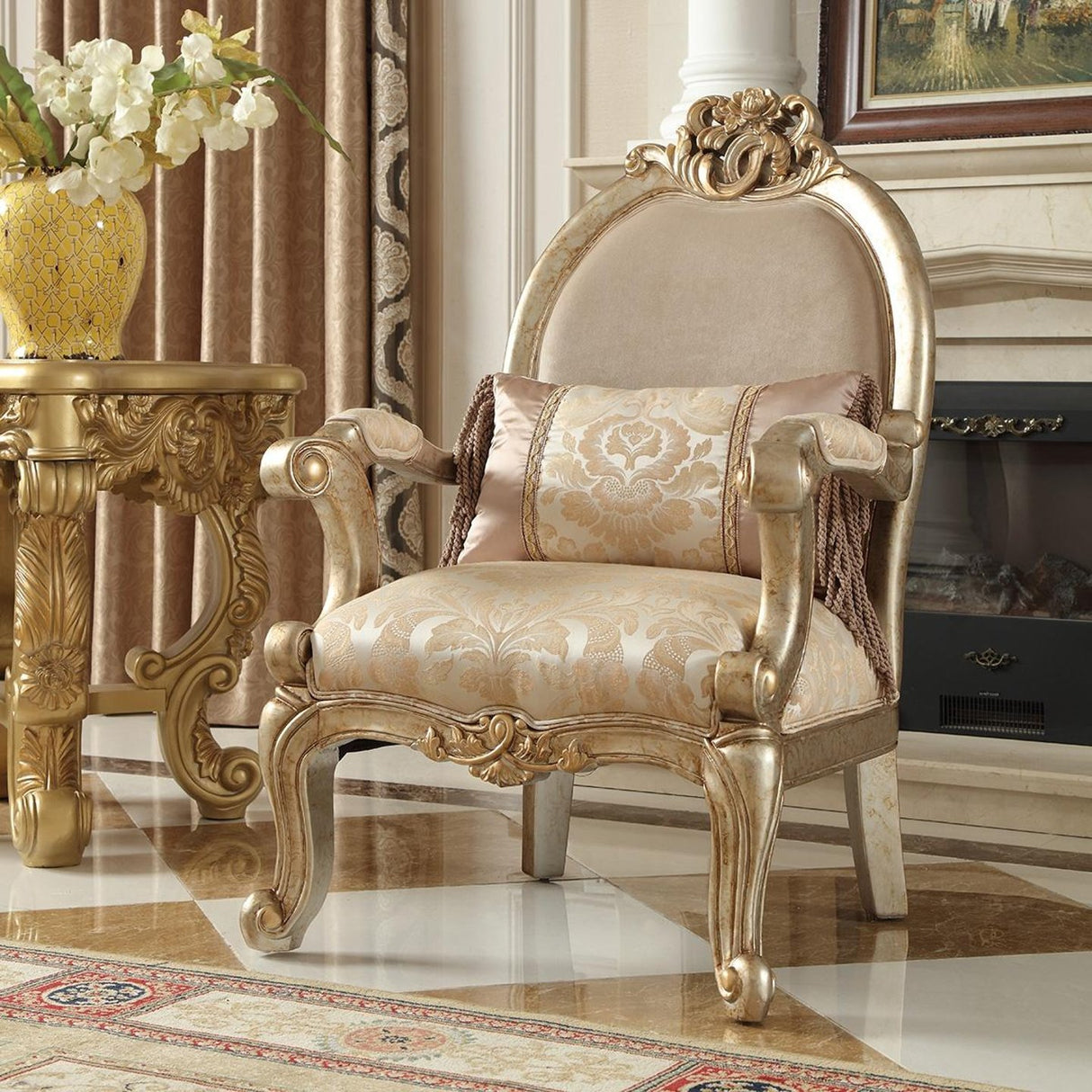 HD-2663 Traditional Carved Wood Living Room Set in Champagne Chenille Finish by Homey Design - Home Elegance USA Homey Design Furniture