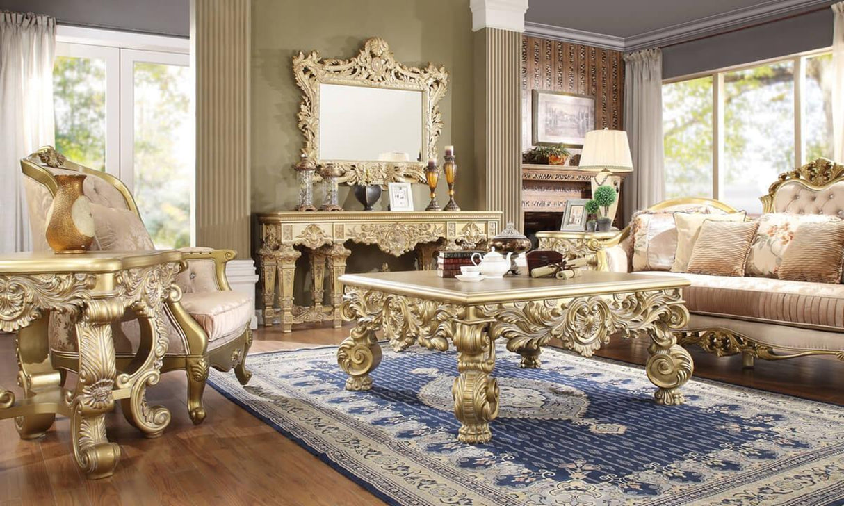 HD-2663 Traditional Carved Wood Living Room Set in Champagne Chenille Finish by Homey Design - Home Elegance USA Homey Design Furniture