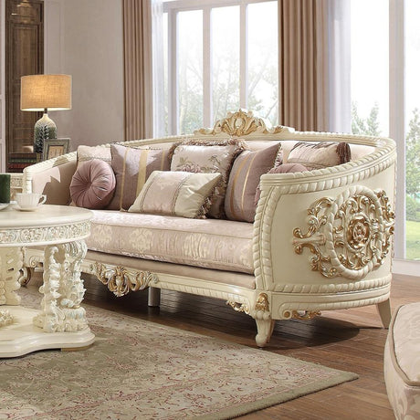 HD-2011 Traditional Living Room Set in Cream Chenille and Bone Carved Wood by Homey Design - Home Elegance USA