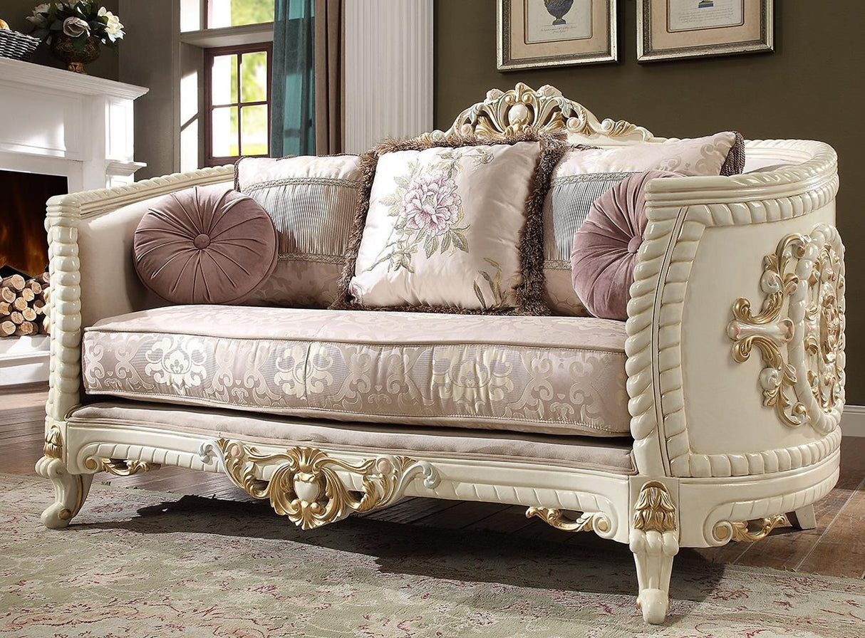 HD-2011 Traditional Living Room Set in Cream Chenille and Bone Carved Wood by Homey Design - Home Elegance USA