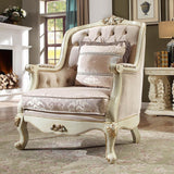 HD-2011 Traditional Living Room Set in Cream Chenille and Bone Carved Wood by Homey Design - Home Elegance USA