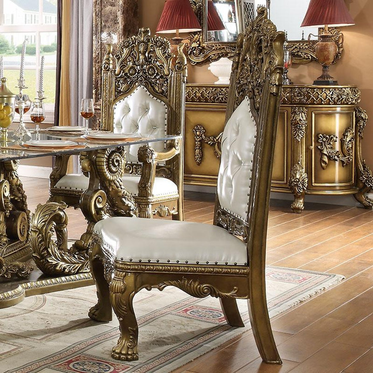 HD-1802 Traditional Dining Table Set in Perfect Brown Finish & Leather by Homey Design - Home Elegance USA