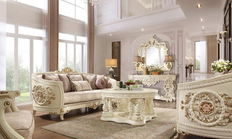 HD-2011 Traditional Living Room Set in Cream Chenille and Bone Carved Wood by Homey Design - Home Elegance USA