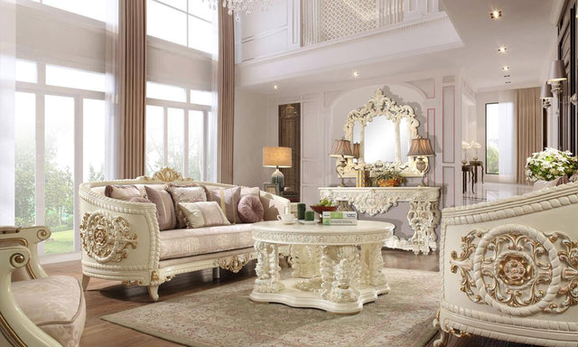 HD-2011 Traditional Living Room Set in Cream Chenille and Bone Carved Wood by Homey Design - Home Elegance USA