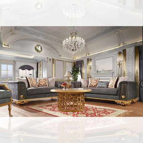 HD-3053 Traditional Living Room Set in Cobalt Blue Velvet & Gold Finish by Homey Design - Home Elegance USA Homey Design Furniture