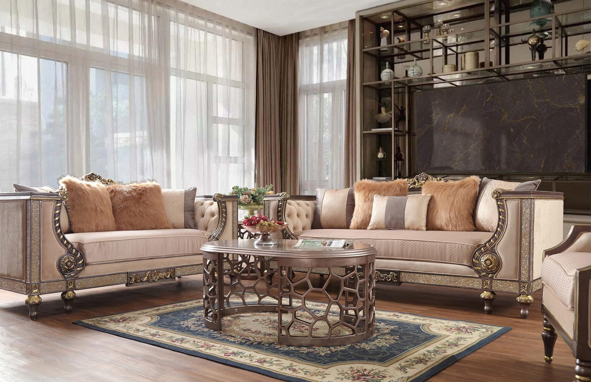 HD-3058 Traditional Living Room Set Performance Fabric in Antique Gold Finish by Homey Design - Home Elegance USA Homey Design Furniture