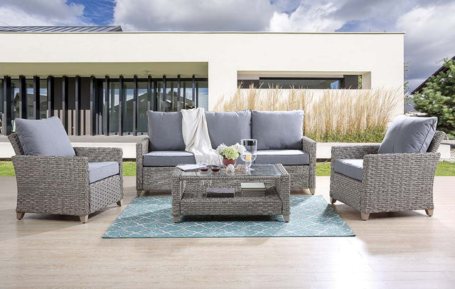 Acme - Greeley 4PC Pack Patio Sofa Set OT01090 Gray Fabric & Gray Finish