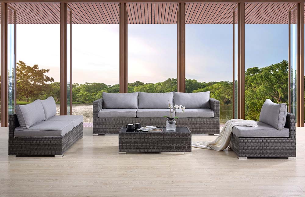 Acme - Sheffield 4PC Pack Patio Sofa Set OT01091 Gray Fabric & Gray Finish