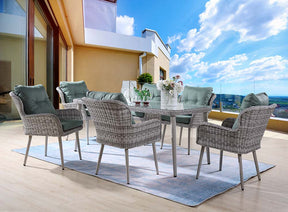 Acme - Jenneva 7PC Patio Dining Set OT01095 Night Green Fabric & Gray Finish