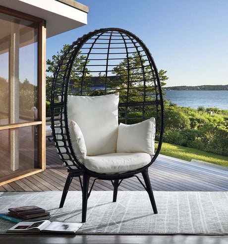 Acme - Penelope Patio Lounge Chair OT01098 Light Gray Fabric & Black Finish