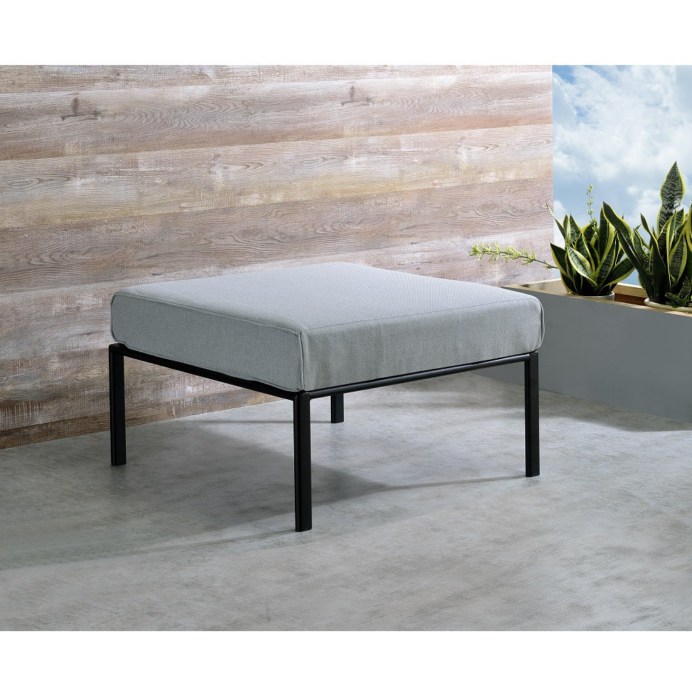 Acme - Rajni Patio Ottoman OT01763 Gray Fabric & Black Finish