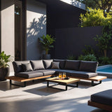 Skaros - Outdoor Grey Olefin Fabric + Eucalyptus Sectional Sofa + Coffee Table Set - View Image 1