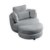 39"W Oversized Swivel Chair with moon storage ottoman for Living Room, Modern Accent Round Loveseat Circle Swivel Barrel Chairs for Bedroom Cuddle Sofa Chair Lounger Armchair, 4 Pillows, Teddy Fabric | Home Elegance USA