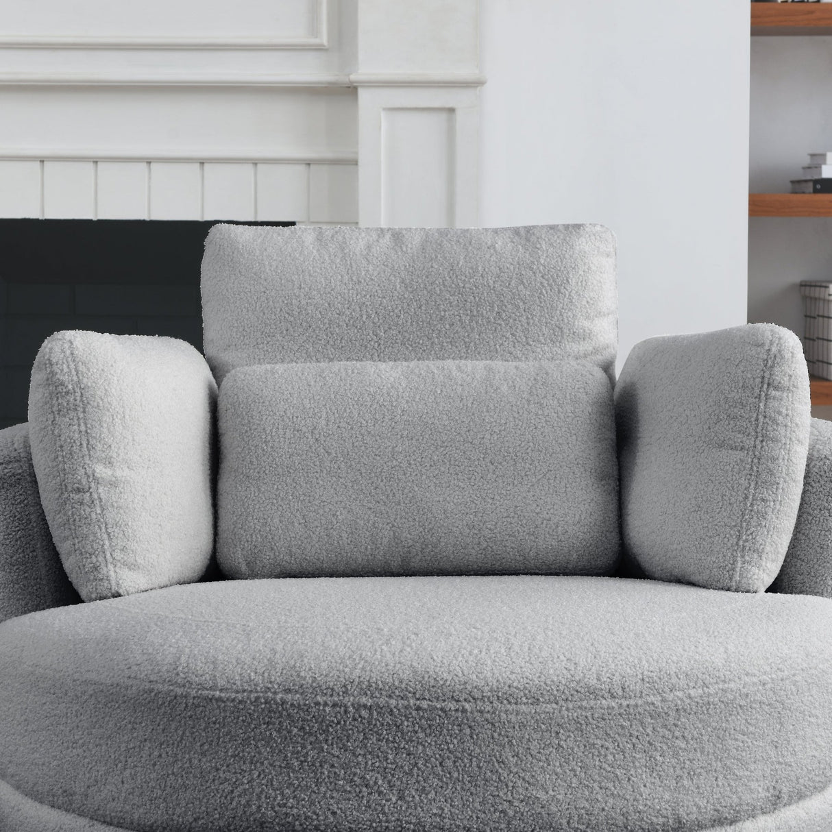 39"W Oversized Swivel Chair with moon storage ottoman for Living Room, Modern Accent Round Loveseat Circle Swivel Barrel Chairs for Bedroom Cuddle Sofa Chair Lounger Armchair, 4 Pillows, Teddy Fabric | Home Elegance USA