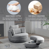 39"W Oversized Swivel Chair with moon storage ottoman for Living Room, Modern Accent Round Loveseat Circle Swivel Barrel Chairs for Bedroom Cuddle Sofa Chair Lounger Armchair, 4 Pillows, Teddy Fabric | Home Elegance USA