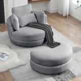 39"W Oversized Swivel Chair with moon storage ottoman for Living Room, Modern Accent Round Loveseat Circle Swivel Barrel Chairs for Bedroom Cuddle Sofa Chair Lounger Armchair, 4 Pillows, Teddy Fabric | Home Elegance USA