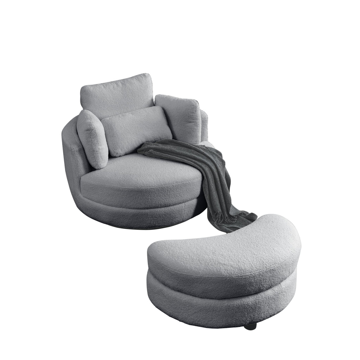 39"W Oversized Swivel Chair with moon storage ottoman for Living Room, Modern Accent Round Loveseat Circle Swivel Barrel Chairs for Bedroom Cuddle Sofa Chair Lounger Armchair, 4 Pillows, Teddy Fabric | Home Elegance USA