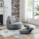 39"W Oversized Swivel Chair with moon storage ottoman for Living Room, Modern Accent Round Loveseat Circle Swivel Barrel Chairs for Bedroom Cuddle Sofa Chair Lounger Armchair, 4 Pillows, Teddy Fabric | Home Elegance USA