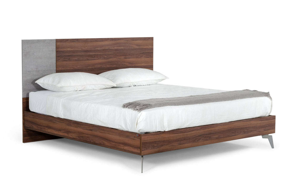 Palermo - Eastern King Modern Italian Faux Concrete & Walnut Bed - View Image 1