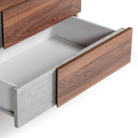 Eastern King Tyree + Brooklyn - Modern Off-White Fabric + Walnut 4-Piece Bedroom Set