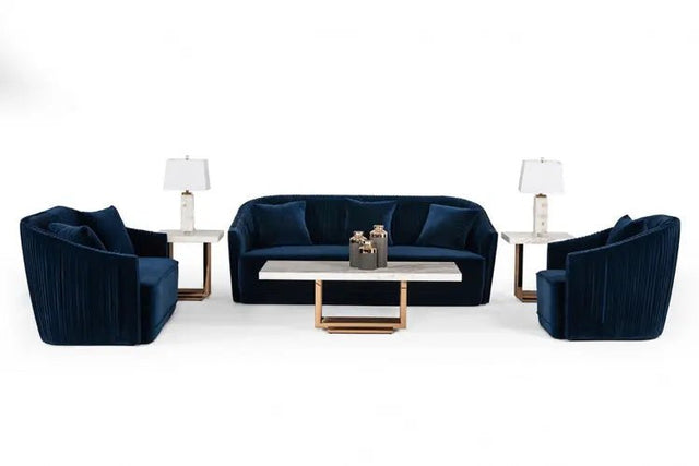 Divani Casa Palomar Modern Blue Velvet & Brass Sofa Set Vgvcs1811 - Blu - VGVCS1811 - BLU - Home Elegance USA - 1