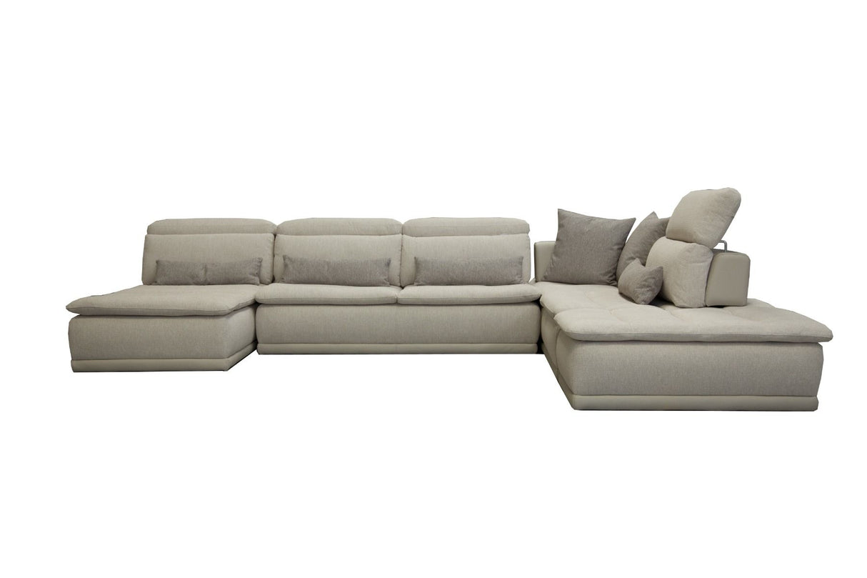 David Ferrari Panorama - Italian Modern Taupe Grey Fabric and Leather Modular Sectional Sofa | Home Elegance USA