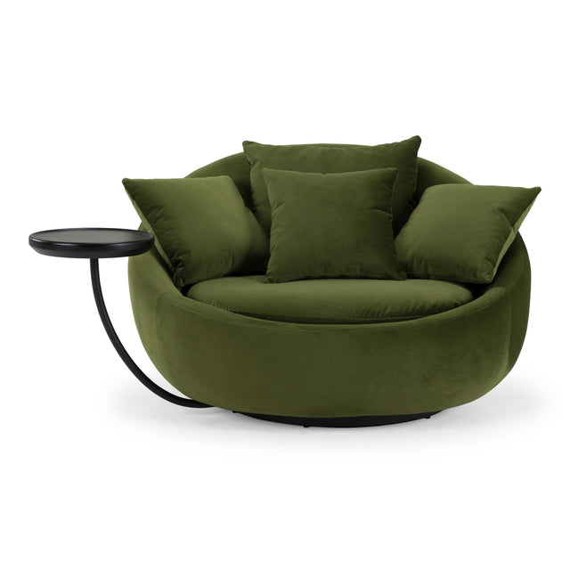 Pascal Modern Round Green Velvet Swivel Lounge Chair - View Image 1