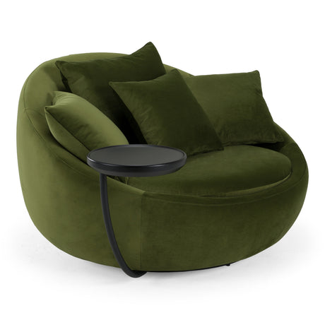 Pascal Modern Round Green Velvet Swivel Lounge Chair - View Image 1
