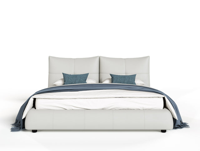 Queen Patrick - Modern Light Grey Leather Bed - View Image 1