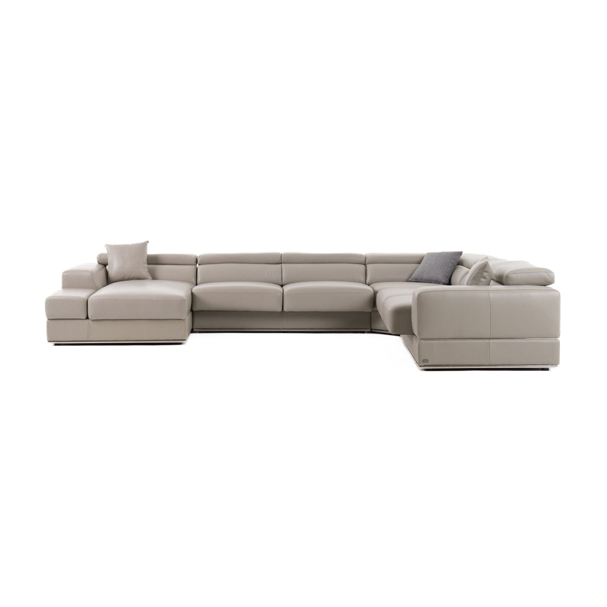 Divani Casa Pella Modern Grey Italian Leather U-Shaped Sectional Sofa – Stylish & Spacious Seating - Home Elegance USA