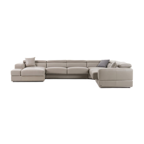 Divani Casa Pella Modern Grey Italian Leather U-Shaped Sectional Sofa – Stylish & Spacious Seating - Home Elegance USA