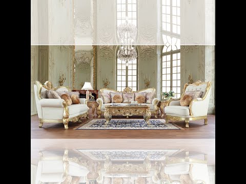 Hd-93630 Traditional Victorian Living Room Set In White Tufted Leather | Homey Design