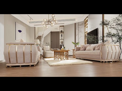 Hd-9003 Luxurious Traditional Beige Composite Wood Living Room Set By Homey Design