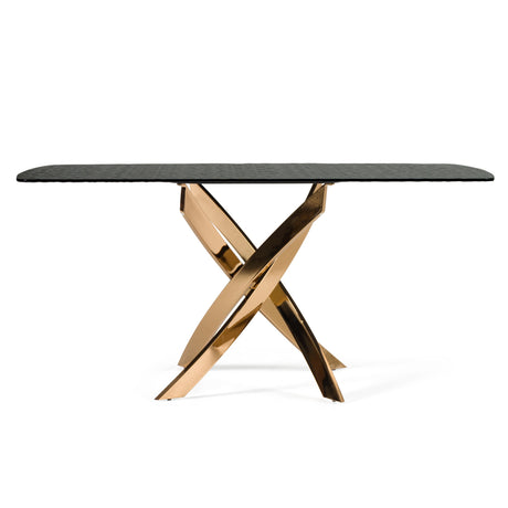 Pyrite - Modern Brown Glass + Rosegold Rectangular Dining Table - View Image 1