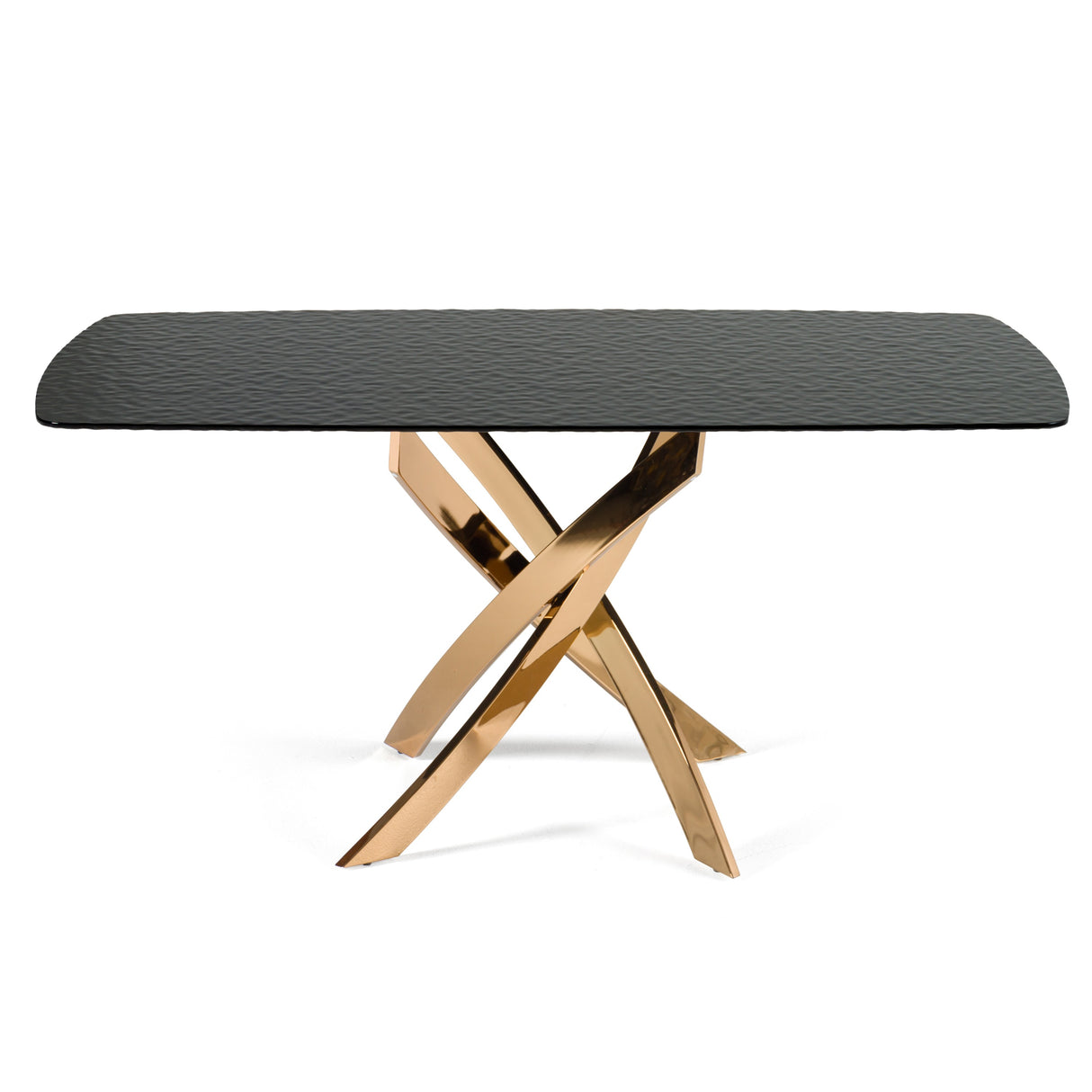 Pyrite - Modern Brown Glass + Rosegold Rectangular Dining Table - View Image 1