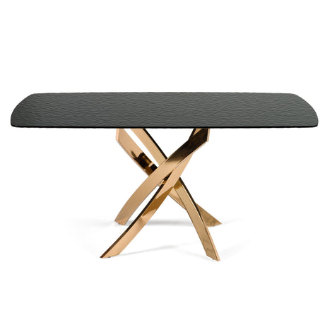 Pyrite - Modern Brown Glass + Rosegold Rectangular Dining Table - View Image 1