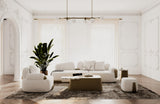 Rainier - Contemporary Off-White Fabric + Antique Brass Sofa - View Image 1