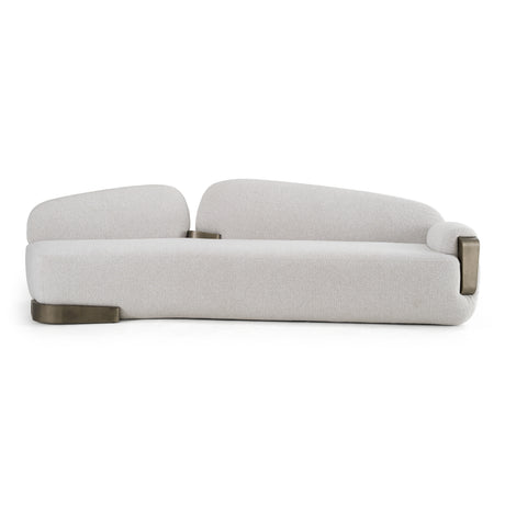 Rainier - Contemporary Off-White Fabric + Antique Brass Sofa - View Image 1